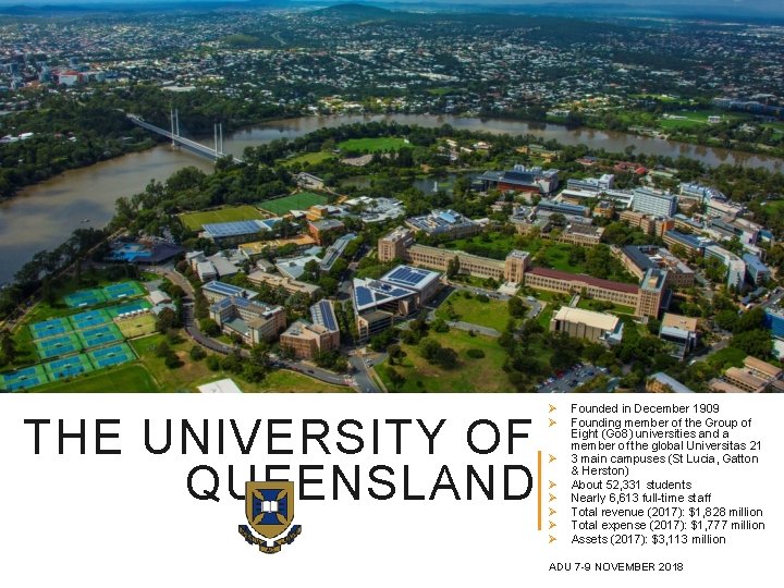 THE UNIVERSITY OF QUEENSLAND Ø Ø Ø Ø Founded in December 1909 Founding member