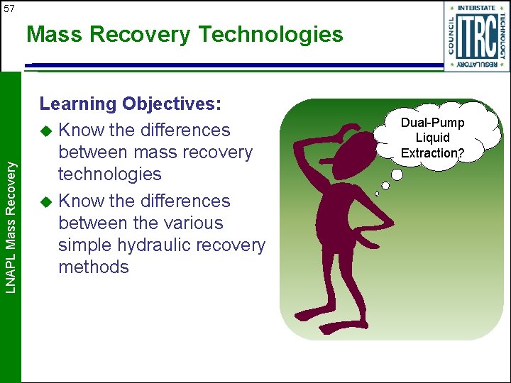 57 LNAPL Mass Recovery Technologies Learning Objectives: u Know the differences between mass recovery