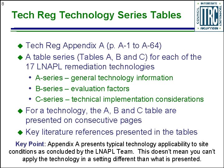 8 Tech Reg Technology Series Tables Tech Reg Appendix A (p. A-1 to A-64)