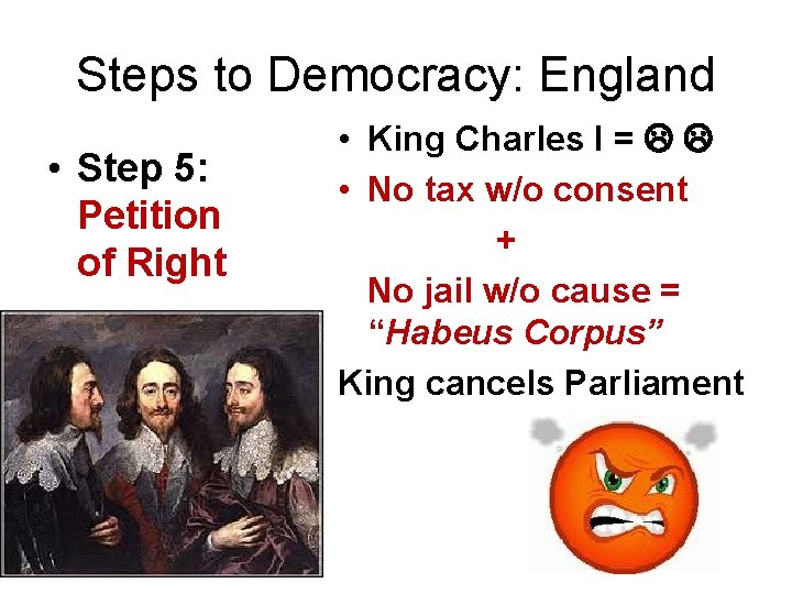 Steps to Democracy: England • Step 5: Petition of Right • King Charles I