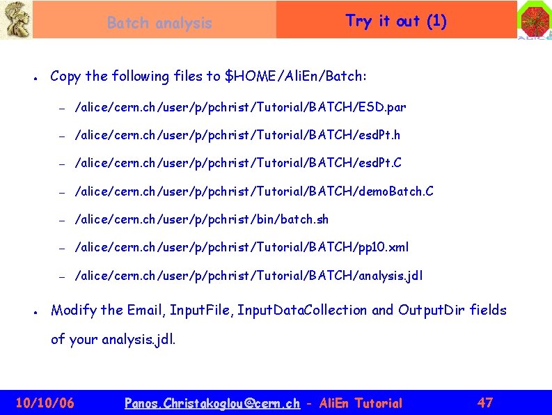 Batch analysis ● ● Try it out (1) Copy the following files to $HOME/Ali.