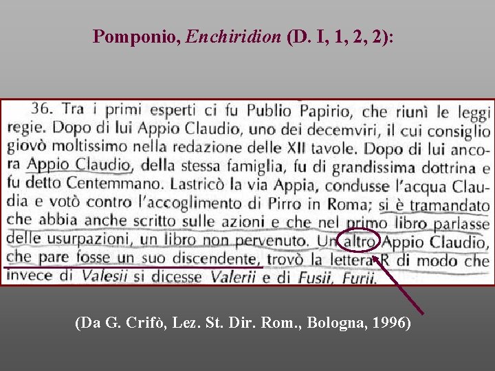 Pomponio, Enchiridion (D. I, 1, 2, 2): (Da G. Crifò, Lez. St. Dir. Rom.