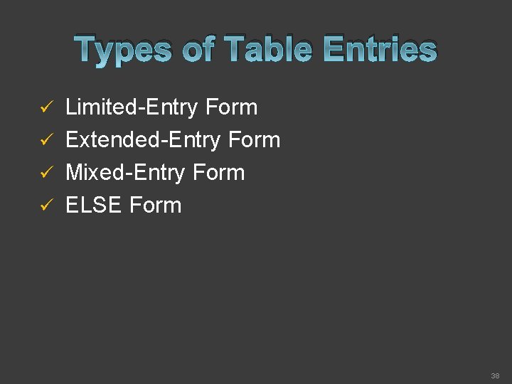Types of Table Entries Limited-Entry Form ü Extended-Entry Form ü Mixed-Entry Form ü ELSE