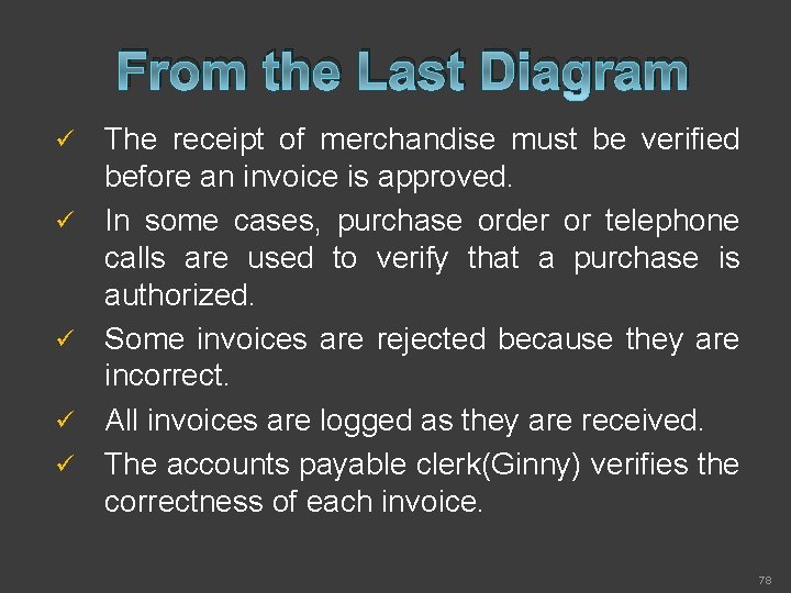 From the Last Diagram ü ü ü The receipt of merchandise must be verified