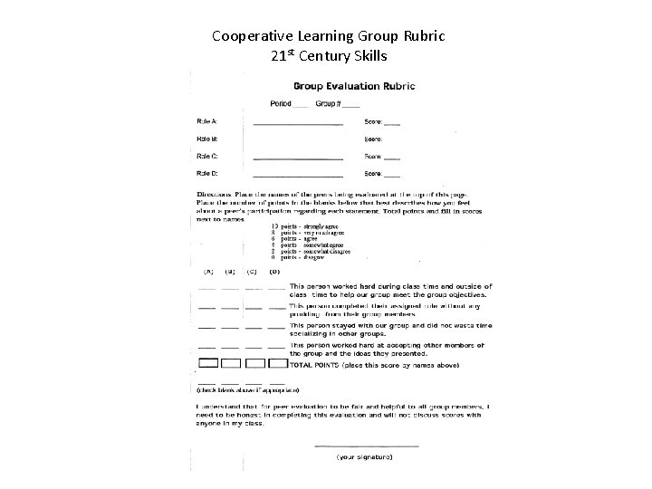 Cooperative Learning Group Rubric 21 st Century Skills 