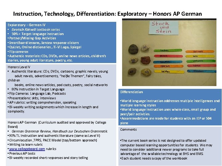 Instruction, Technology, Differentiation: Exploratory – Honors AP German Exploratory – German IV • Deutsch