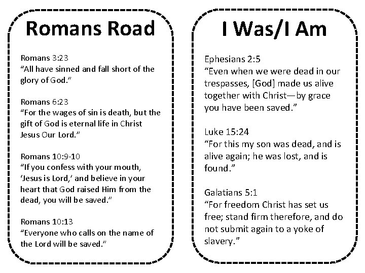 Romans Road Romans 3: 23 “All have sinned and fall short of the glory