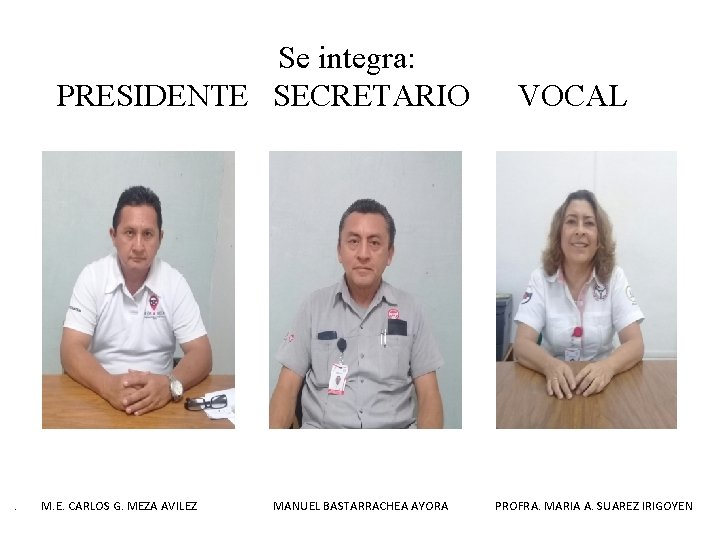 Se integra: PRESIDENTE SECRETARIO . M. E. CARLOS G. MEZA AVILEZ MANUEL BASTARRACHEA AYORA