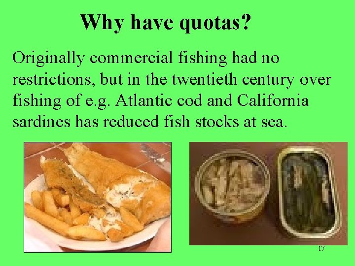Why have quotas? Originally commercial fishing had no restrictions, but in the twentieth century