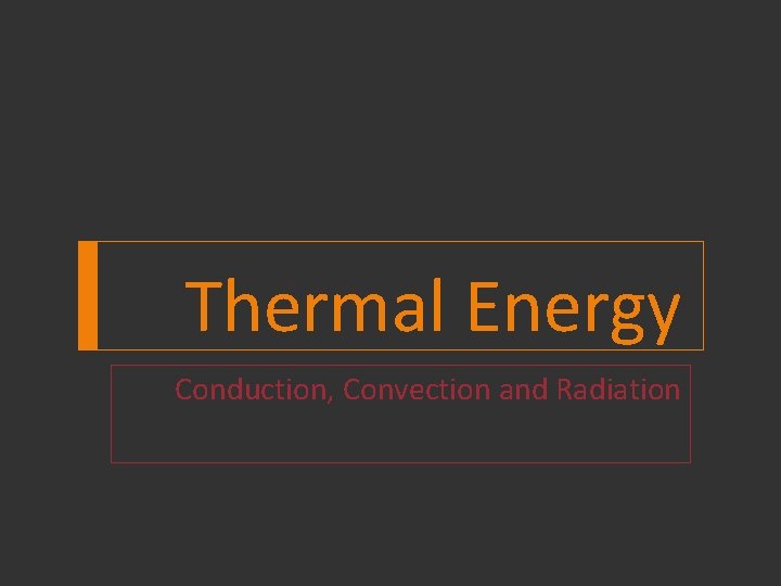 Thermal Energy Conduction, Convection and Radiation 