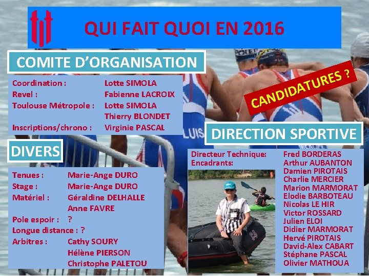 QUI FAIT QUOI EN 2016 COMITE D’ORGANISATION Coordination : Revel : Toulouse Métropole :
