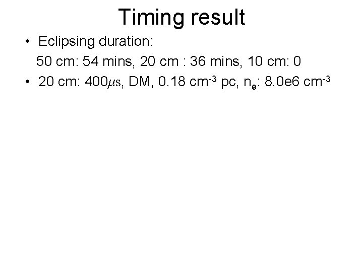 Timing result • Eclipsing duration: 50 cm: 54 mins, 20 cm : 36 mins,