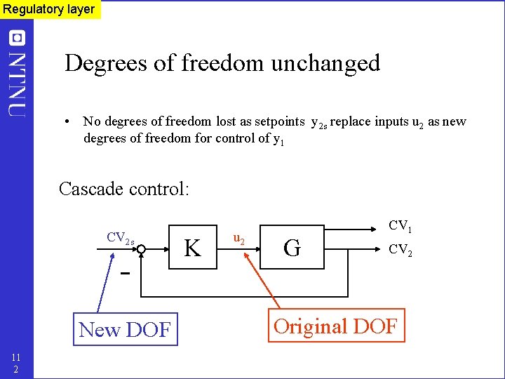 Regulatory layer Degrees of freedom unchanged • No degrees of freedom lost as setpoints