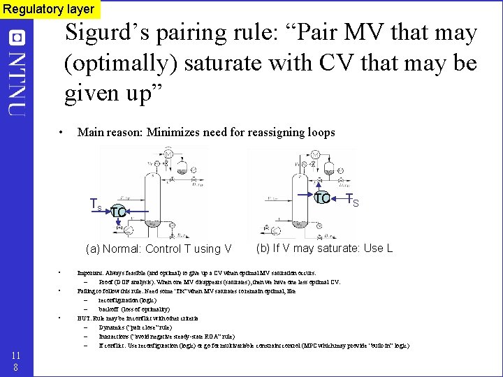 Regulatory layer Sigurd’s pairing rule: “Pair MV that may (optimally) saturate with CV that