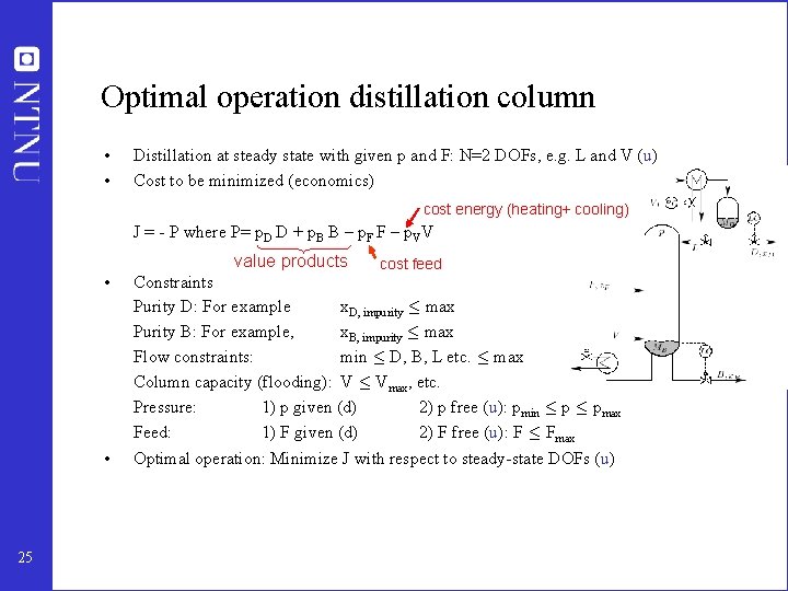 Optimal operation distillation column • • Distillation at steady state with given p and