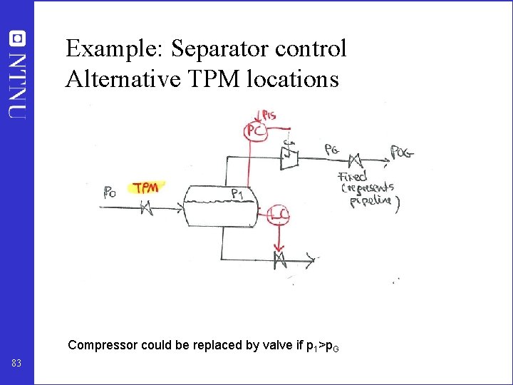 Example: Separator control Alternative TPM locations Compressor could be replaced by valve if p