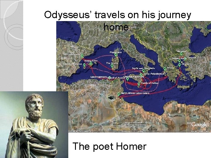 Odysseus’ travels on his journey home. The poet Homer 