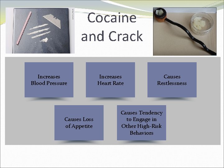 Cocaine and Crack Increases Blood Pressure Causes Loss of Appetite Increases Heart Rate Causes