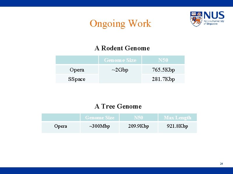 Ongoing Work A Rodent Genome Size N 50 ~2 Gbp 765. 5 Kbp Opera