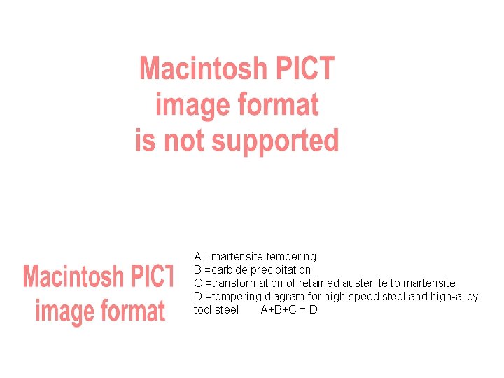 A =martensite tempering B =carbide precipitation C =transformation of retained austenite to martensite D