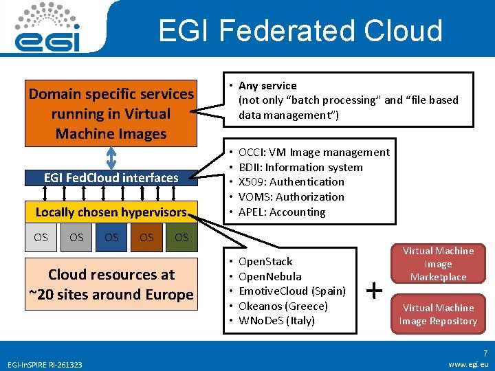 EGI Federated Cloud Domain specific services running in Virtual Machine Images EGI Fed. Cloud