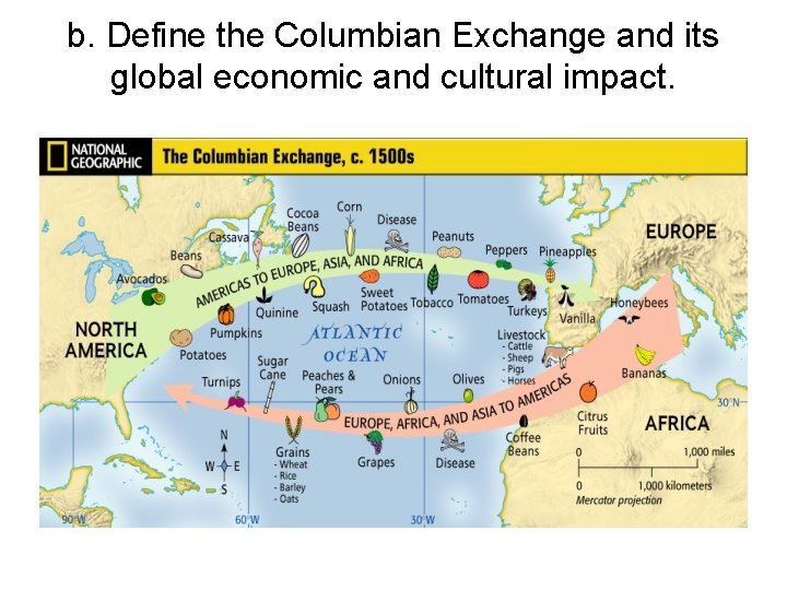 b. Define the Columbian Exchange and its global economic and cultural impact. 