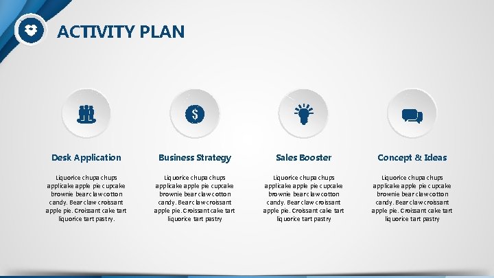 ACTIVITY PLAN Desk Application Business Strategy Sales Booster Concept & Ideas Liquorice chupa chups