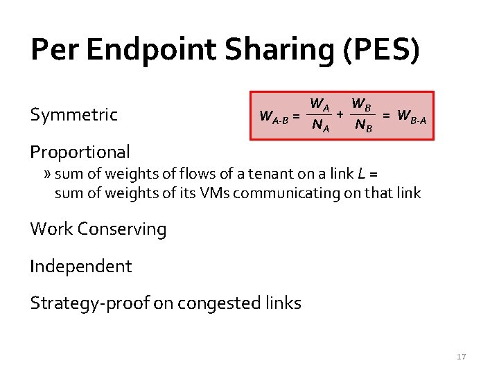 Per Endpoint Sharing (PES) Symmetric WA WB + = WB-A WA-B = NA NB