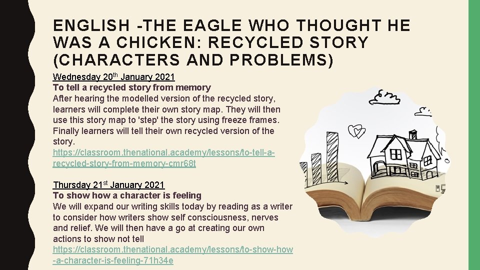 ENGLISH -THE EAGLE WHO THOUGHT HE WAS A CHICKEN: RECYCLED STORY (CHARACTERS AND PROBLEMS)