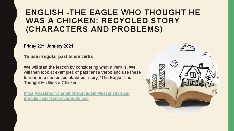 ENGLISH -THE EAGLE WHO THOUGHT HE WAS A CHICKEN: RECYCLED STORY (CHARACTERS AND PROBLEMS)