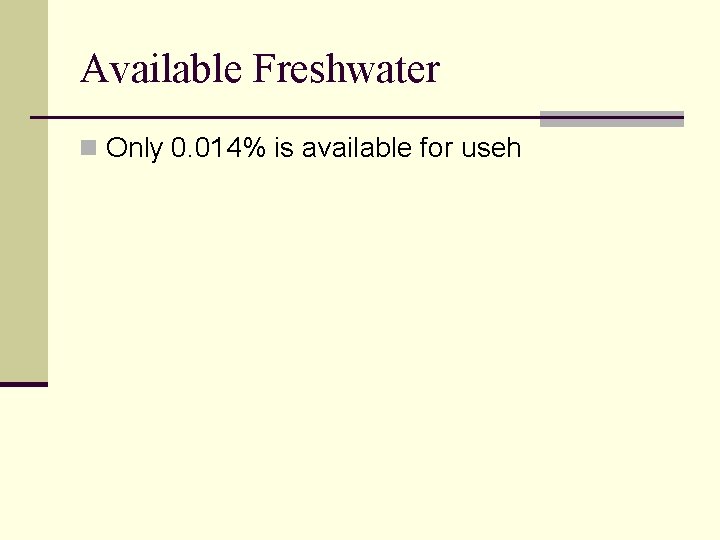 Available Freshwater n Only 0. 014% is available for useh 
