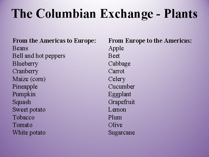 The Columbian Exchange - Plants From the Americas to Europe: Beans Bell and hot