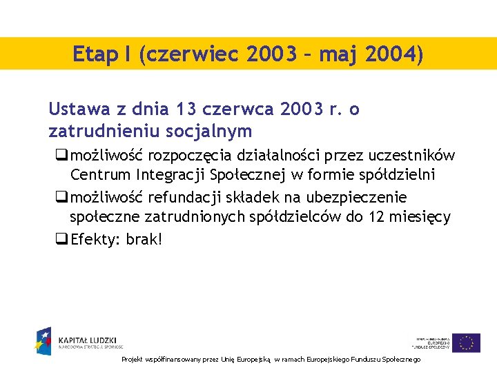 Etap I (czerwiec 2003 – maj 2004) Ustawa z dnia 13 czerwca 2003 r.