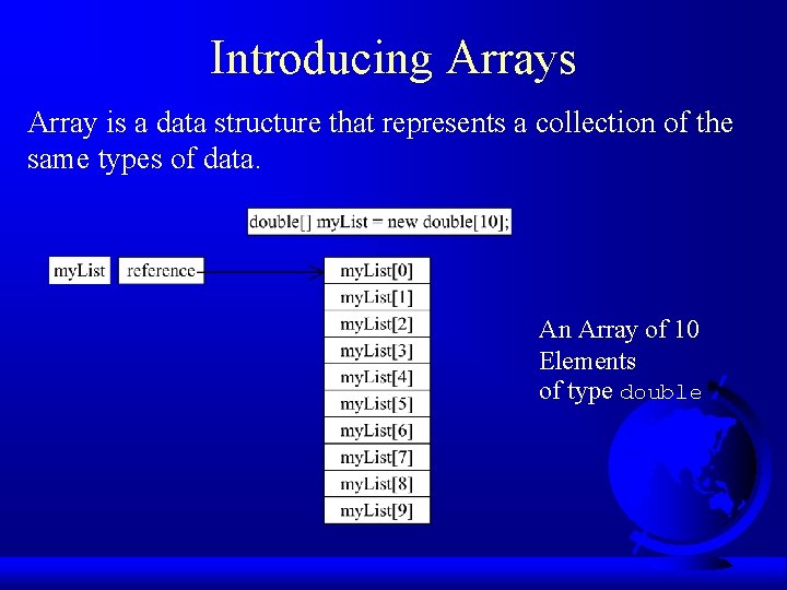Chapter 5 Arrays F Introducing Arrays F Declaring