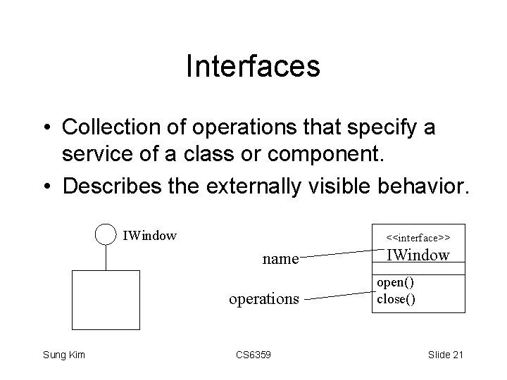Interfaces • Collection of operations that specify a service of a class or component.