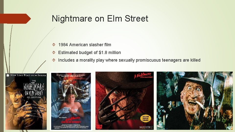 Nightmare on Elm Street 1984 American slasher film Estimated budget of $1. 8 million