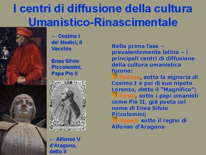 I centri di diffusione della cultura Umanistico-Rinascimentale ← Cosimo I de’ Medici, il Vecchio