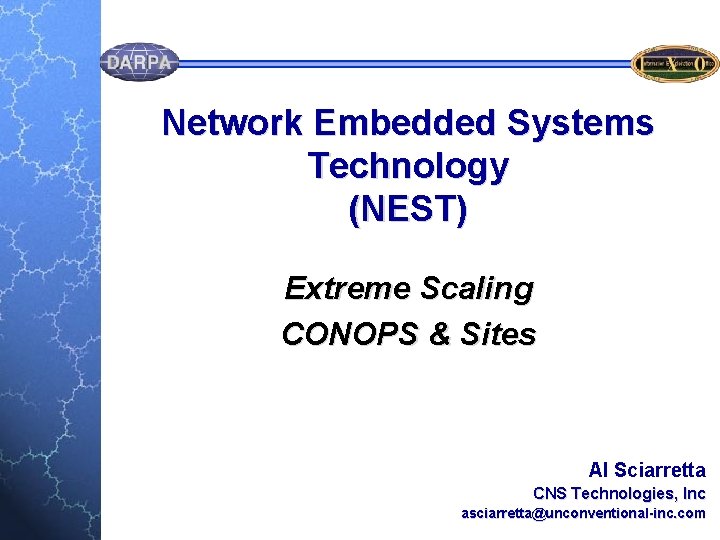 Network Embedded Systems Technology (NEST) Extreme Scaling CONOPS & Sites Al Sciarretta CNS Technologies,