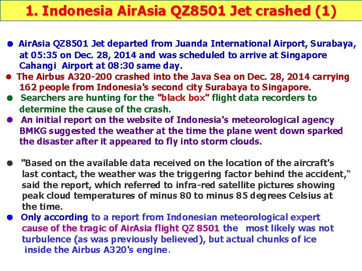 1. Indonesia Air. Asia QZ 8501 Jet crashed (1) Air. Asia QZ 8501 Jet