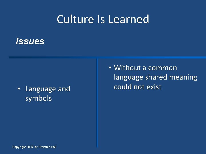 Culture Is Learned Issues • Enculturation and acculturation • Language and symbols • Ritual