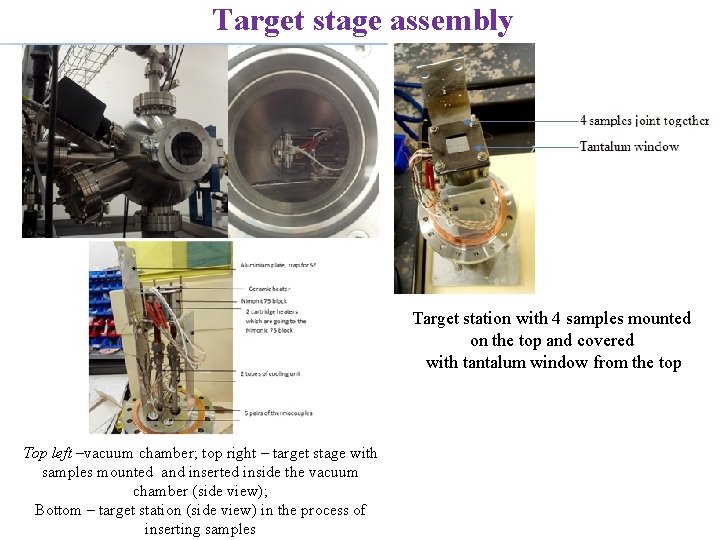 Target stage assembly Target station with 4 samples mounted on the top and covered