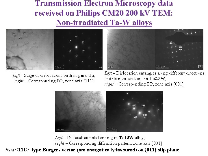 Transmission Electron Microscopy data received on Philips CM 20 200 k. V TEM: Non-irradiated