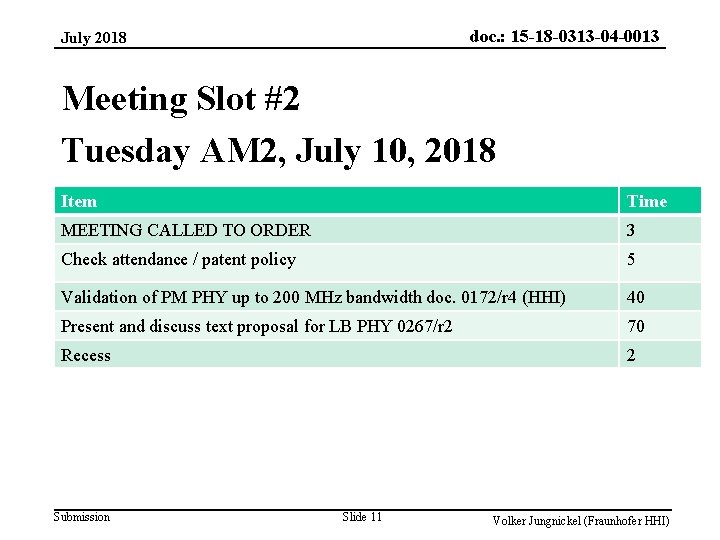 doc. : 15 -18 -0313 -04 -0013 July 2018 Meeting Slot #2 Tuesday AM