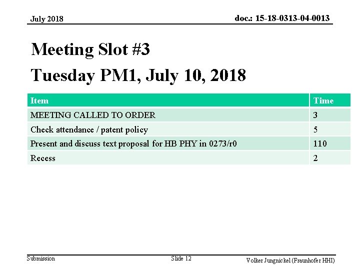 doc. : 15 -18 -0313 -04 -0013 July 2018 Meeting Slot #3 Tuesday PM