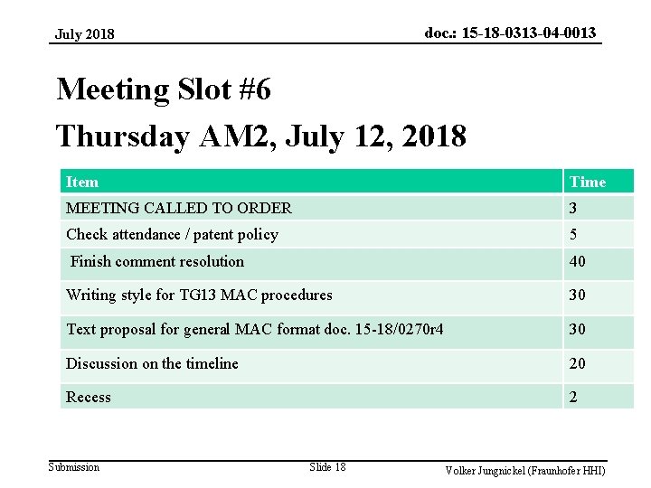 doc. : 15 -18 -0313 -04 -0013 July 2018 Meeting Slot #6 Thursday AM