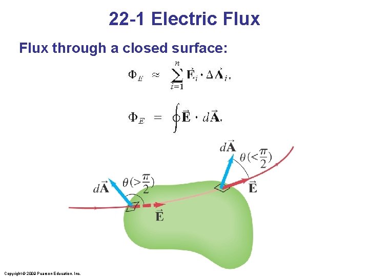 22 -1 Electric Flux through a closed surface: Copyright © 2009 Pearson Education, Inc.