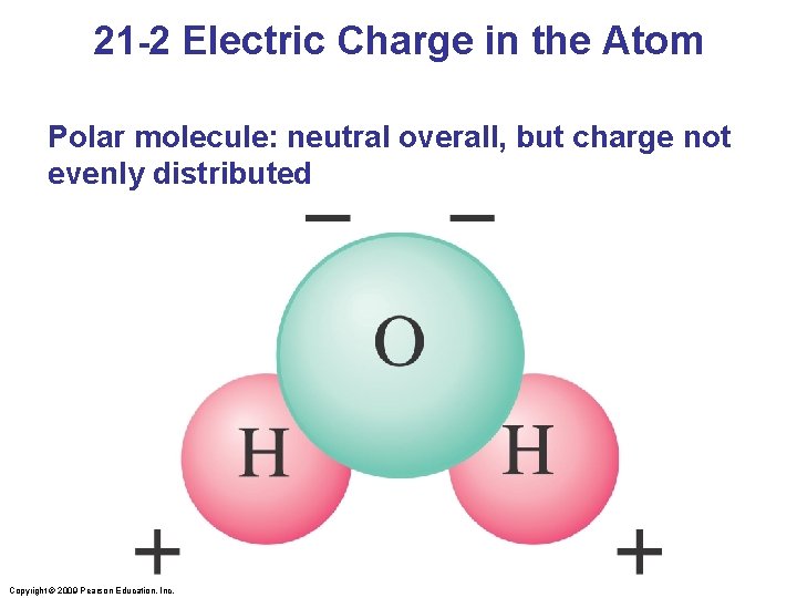 21 -2 Electric Charge in the Atom Polar molecule: neutral overall, but charge not