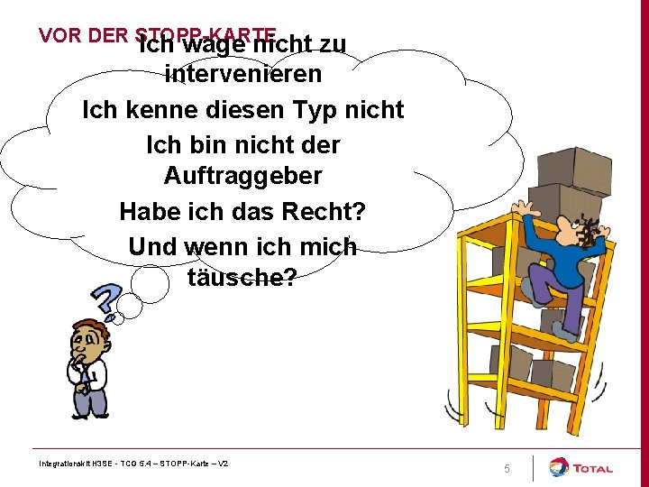 VOR DER STOPP-KARTE Ich wage nicht zu intervenieren Ich kenne diesen Typ nicht Ich