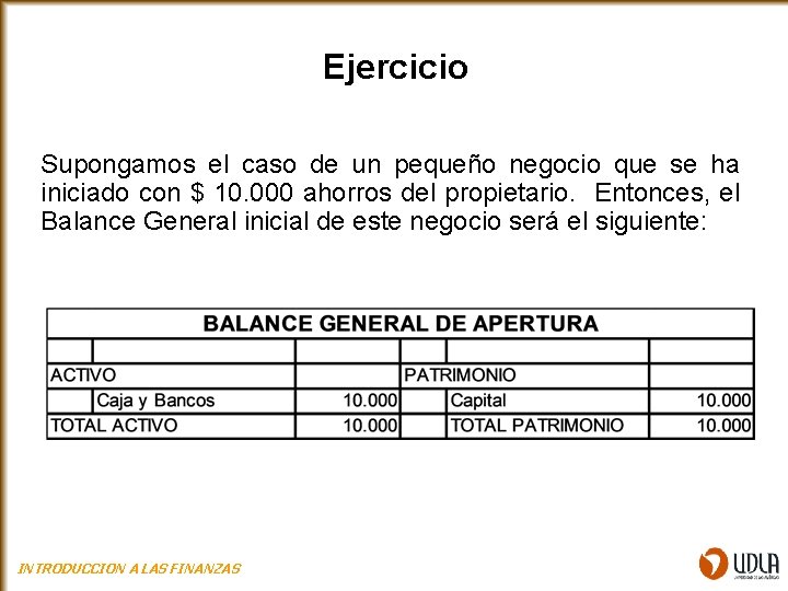 Ejercicio Supongamos el caso de un pequeño negocio que se ha iniciado con $