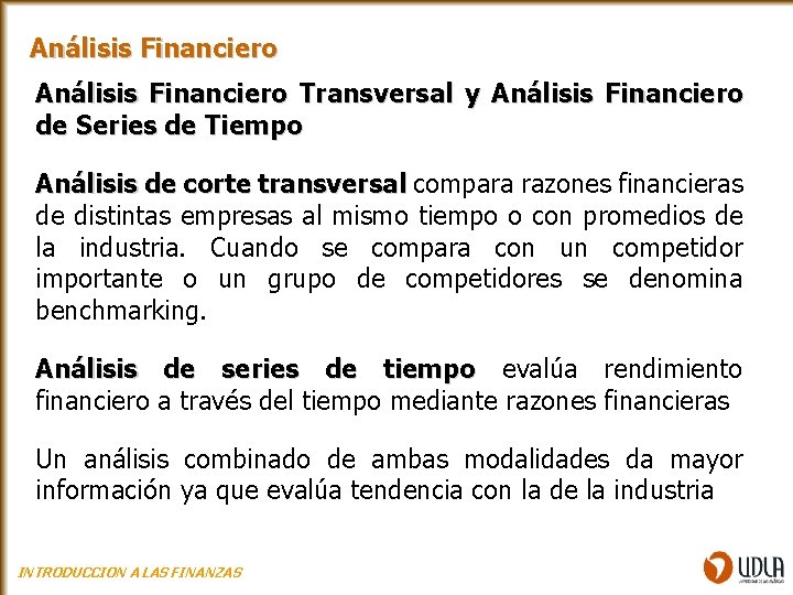 Análisis Financiero Transversal y Análisis Financiero de Series de Tiempo Análisis de corte transversal